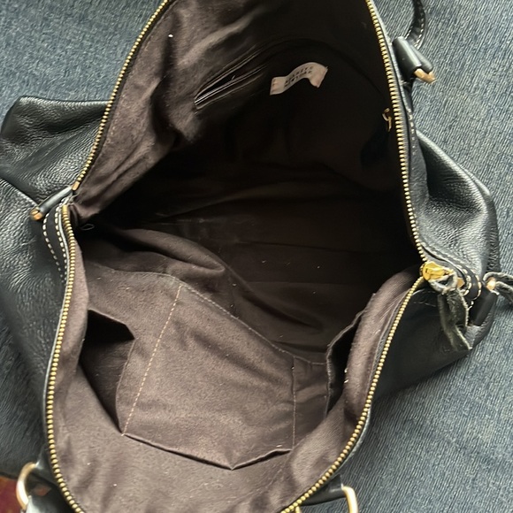 BARNEYS NEW YORK genuine leather black satchel with gold hardware - Picture 2 of 6